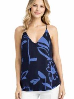 LOFT Black and Blue Floral V-Neck Cami